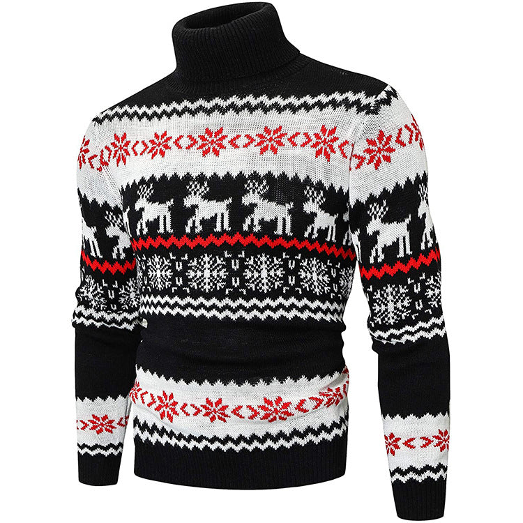 Men's Ugly Christmas Sweater Brothers Green Pullover Turtleneck Sweater