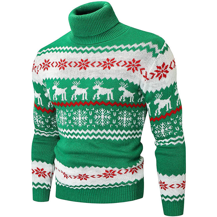 Men's Ugly Christmas Sweater Brothers Green Pullover Turtleneck Sweater