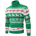 Men's Ugly Christmas Sweater Brothers Green Pullover Turtleneck Sweater