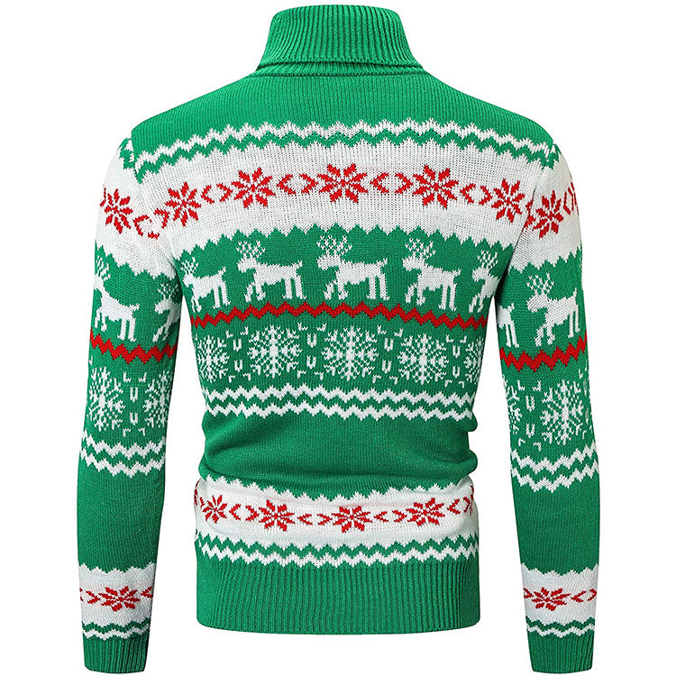 Men's Ugly Christmas Sweater Brothers Green Pullover Turtleneck Sweater
