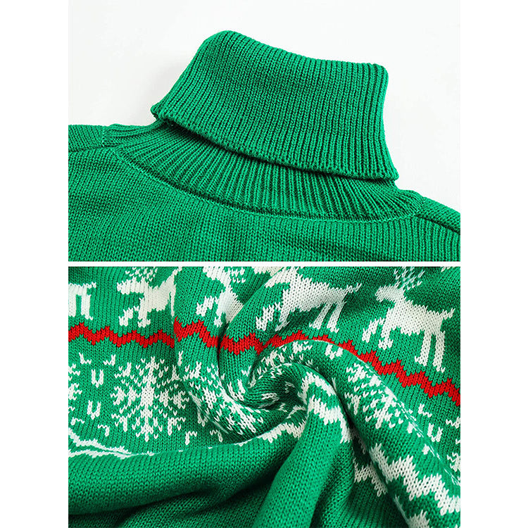 Men's Ugly Christmas Sweater Brothers Green Pullover Turtleneck Sweater