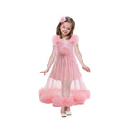 Girls Glinda Dress Good Witch Pink Princess Flowered Ruffled Tulle Gown with Camisole Slip