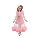 Girls Glinda Dress Good Witch Pink Princess Flowered Ruffled Tulle Gown with Camisole Slip