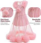 Girls Glinda Dress Good Witch Pink Princess Flowered Ruffled Tulle Gown with Camisole Slip