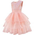 Pink Witch Dress Girls Sequin Tulle Gown with Layered Skirt Elegant Princess Costume