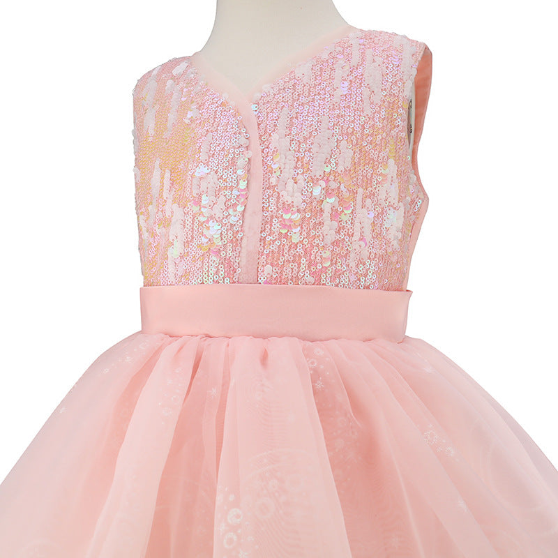 Pink Witch Dress Girls Sequin Tulle Gown with Layered Skirt Elegant Princess Costume