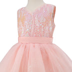 Pink Witch Dress Girls Sequin Tulle Gown with Layered Skirt Elegant Princess Costume