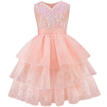 Pink Witch Dress Girls Sequin Tulle Gown with Layered Skirt Elegant Princess Costume