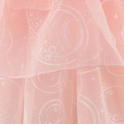 Pink Witch Dress Girls Sequin Tulle Gown with Layered Skirt Elegant Princess Costume