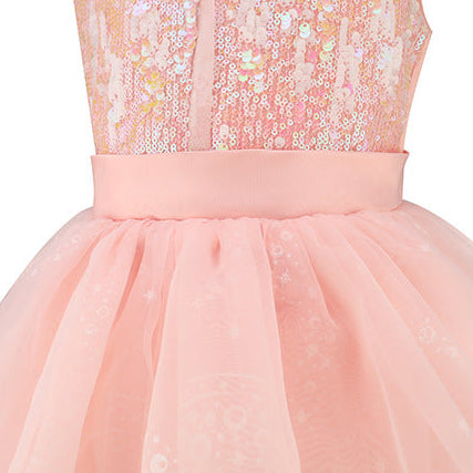 Pink Witch Dress Girls Sequin Tulle Gown with Layered Skirt Elegant Princess Costume