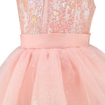 Pink Witch Dress Girls Sequin Tulle Gown with Layered Skirt Elegant Princess Costume