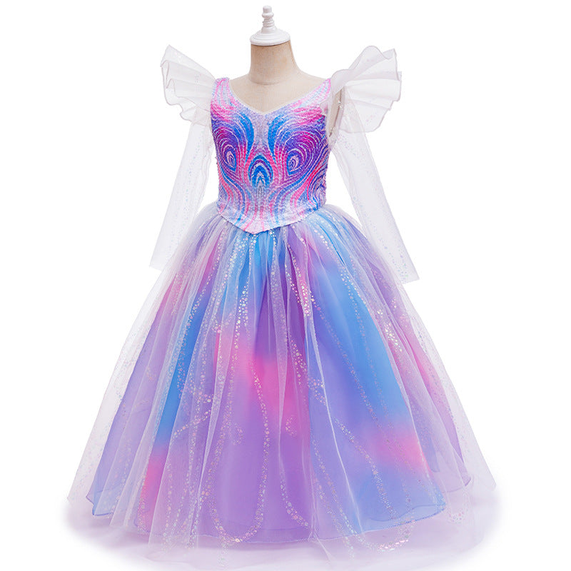 Girls Witch Sequin Dress Princess Tulle Gown with Sparkly Bodice and Angel Sleeves for Themed Party