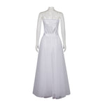 Wedding Princess Dress Adult White Witch Costume Satin Bridal Gown with Crystal Bodice and Tiara