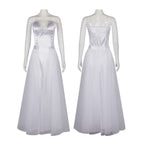 Wedding Princess Dress Adult White Witch Costume Satin Bridal Gown with Crystal Bodice and Tiara