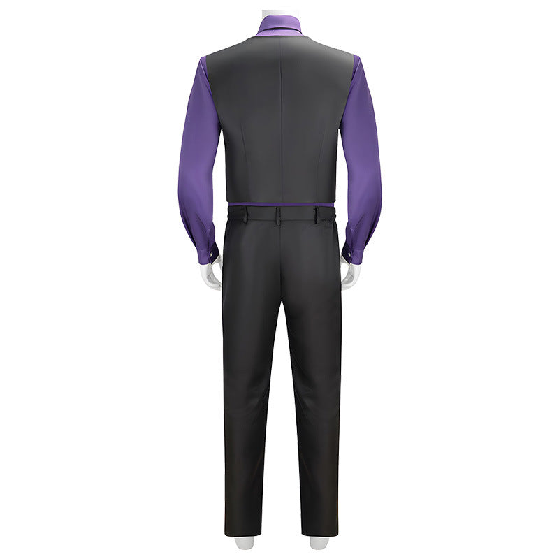 Mens FNAF Costume William Purple Uniform Set with Vest and Hat for Roleplay Events