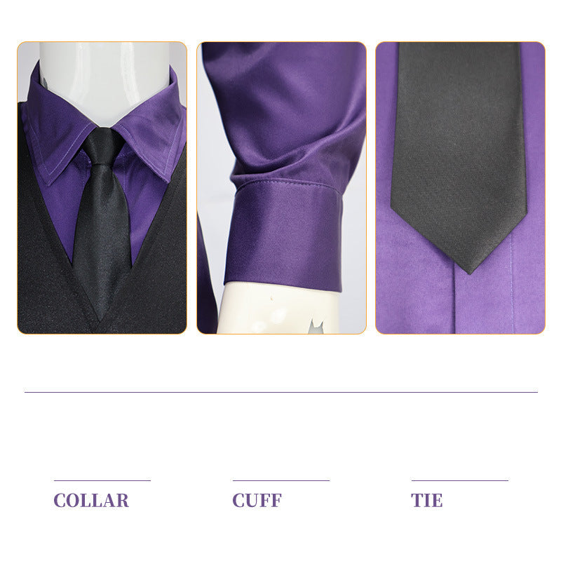 Mens FNAF Costume William Purple Uniform Set with Vest and Hat for Roleplay Events