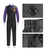Mens FNAF Costume William Purple Uniform Set with Vest and Hat for Roleplay Events