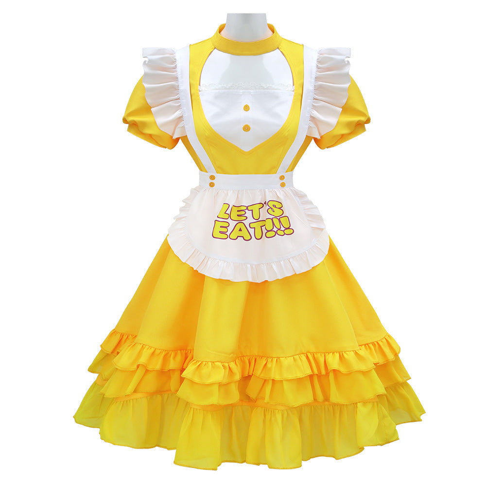 Women FNAF Costume Yellow Chicken Dress with Let's Eat Apron for Cosplay