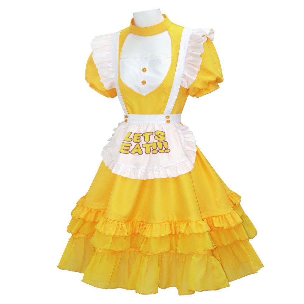 Women FNAF Costume Yellow Chicken Dress with Let's Eat Apron for Cosplay