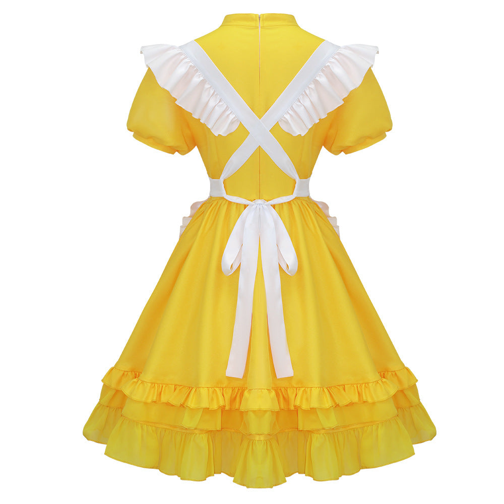 Women FNAF Costume Yellow Chicken Dress with Let's Eat Apron for Cosplay