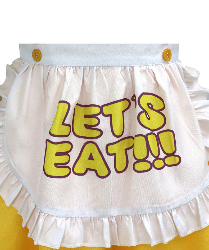 Women FNAF Costume Yellow Chicken Dress with Let's Eat Apron for Cosplay