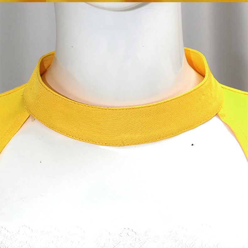 Women FNAF Costume Yellow Chicken Dress with Let's Eat Apron for Cosplay