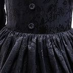 Girls Witch Dress Black Vintage Ruffled Puff Sleeves Tiered Dress for Cosplay Events