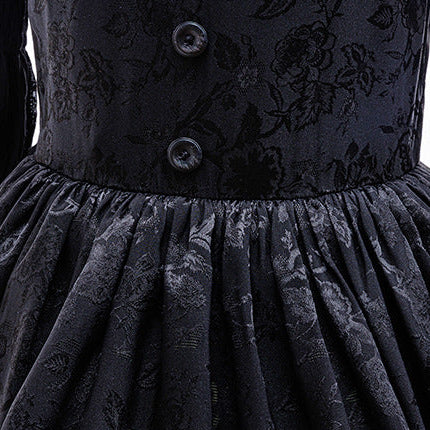 Girls Witch Dress Black Vintage Ruffled Puff Sleeves Tiered Dress for Cosplay Events