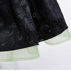Girls Witch Dress Black Vintage Ruffled Puff Sleeves Tiered Dress for Cosplay Events