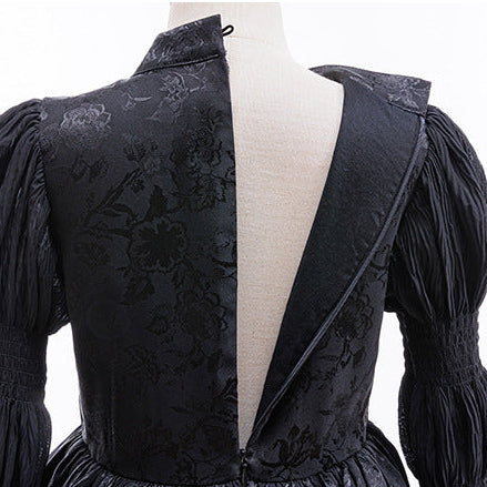 Girls Witch Dress Black Vintage Ruffled Puff Sleeves Tiered Dress for Cosplay Events