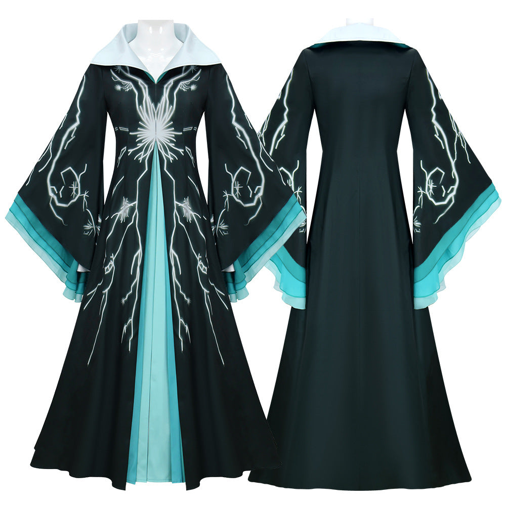 Women Witch Costume Professor Morrible Cosplay Robe with Wide Bell Sleeves