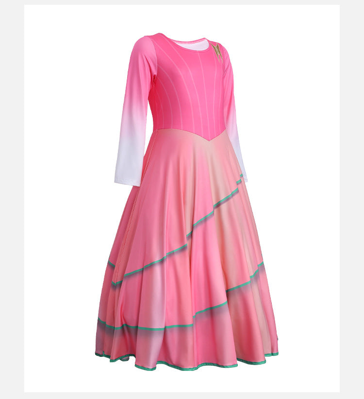 Girls Good Witch Costume Pink Long Sleeve Dress with Fitted Bodice for Themed Party