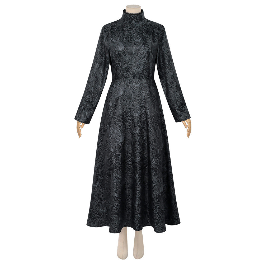 Women Evil Witch Costume Black Brocade Gown with Long Cape Witch Hat for Cosplay