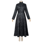 Women Evil Witch Costume Black Brocade Gown with Long Cape Witch Hat for Cosplay