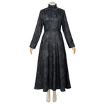 Women Evil Witch Costume Black Brocade Gown with Long Cape Witch Hat for Cosplay