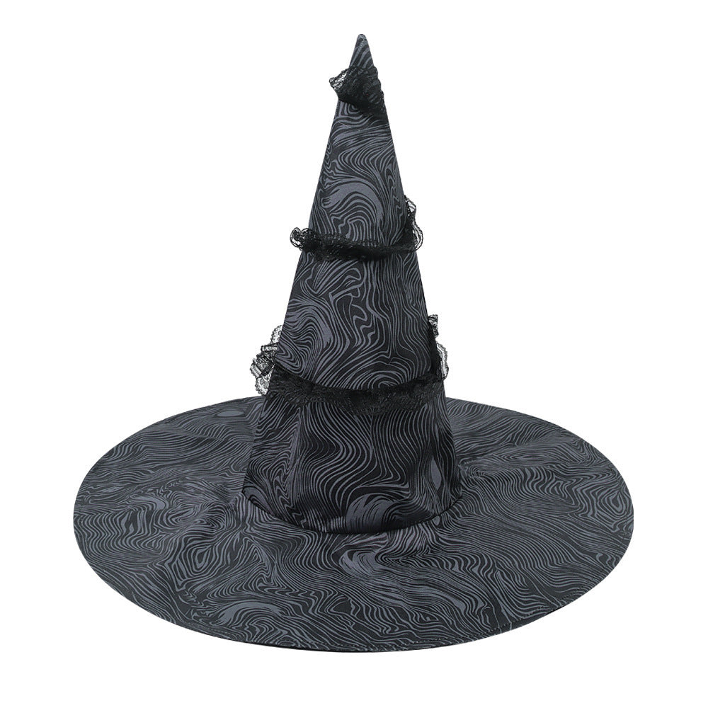 Women Evil Witch Costume Black Brocade Gown with Long Cape Witch Hat for Cosplay