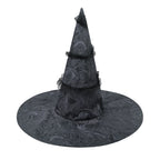 Women Evil Witch Costume Black Brocade Gown with Long Cape Witch Hat for Cosplay