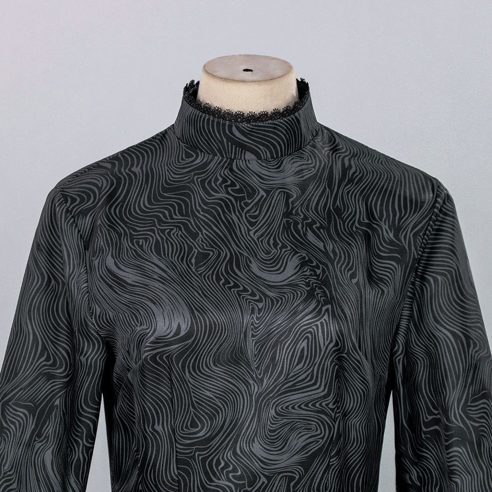 Women Evil Witch Costume Black Brocade Gown with Long Cape Witch Hat for Cosplay