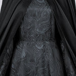 Women Evil Witch Costume Black Brocade Gown with Long Cape Witch Hat for Cosplay