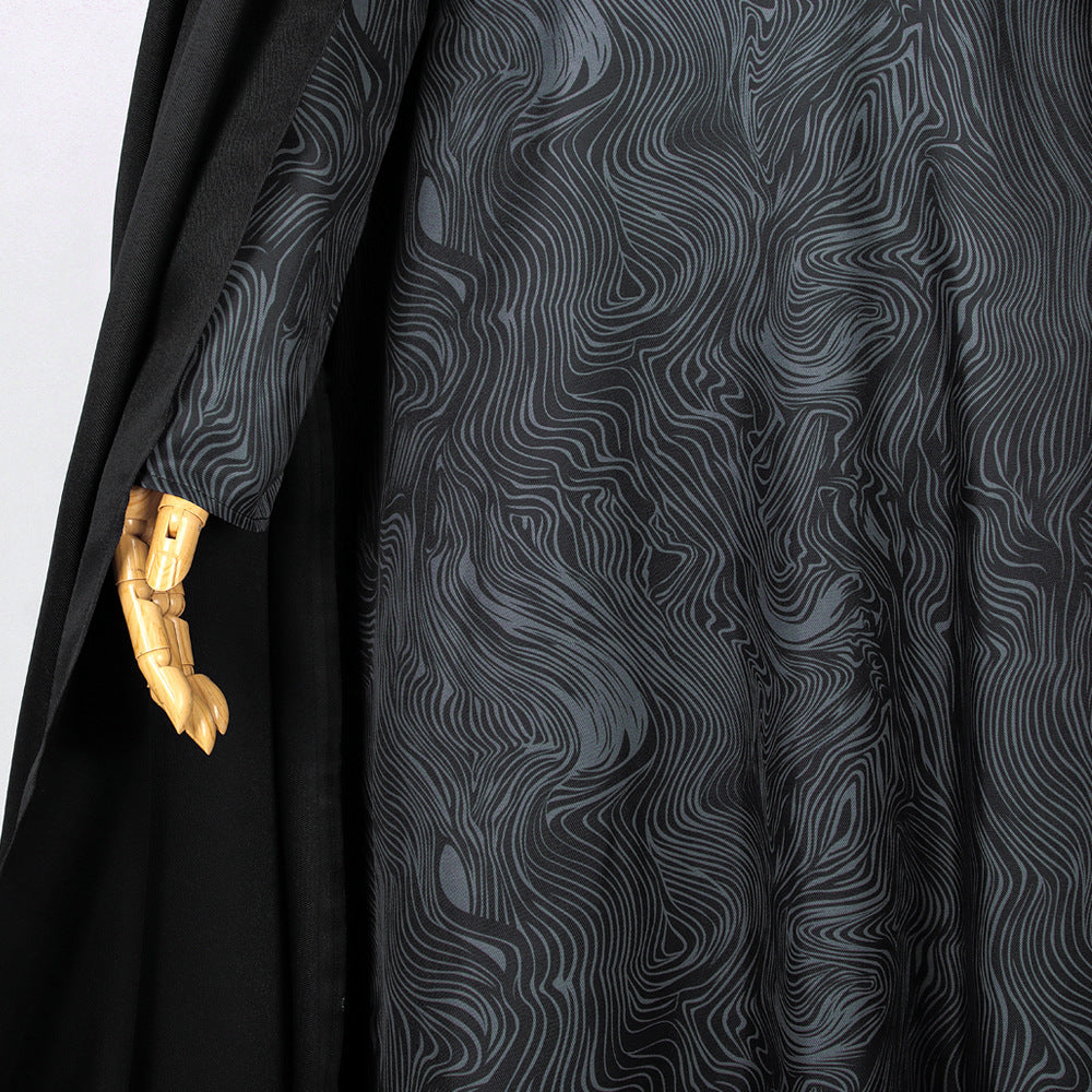 Women Evil Witch Costume Black Brocade Gown with Long Cape Witch Hat for Cosplay