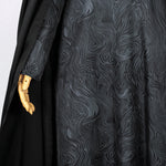 Women Evil Witch Costume Black Brocade Gown with Long Cape Witch Hat for Cosplay