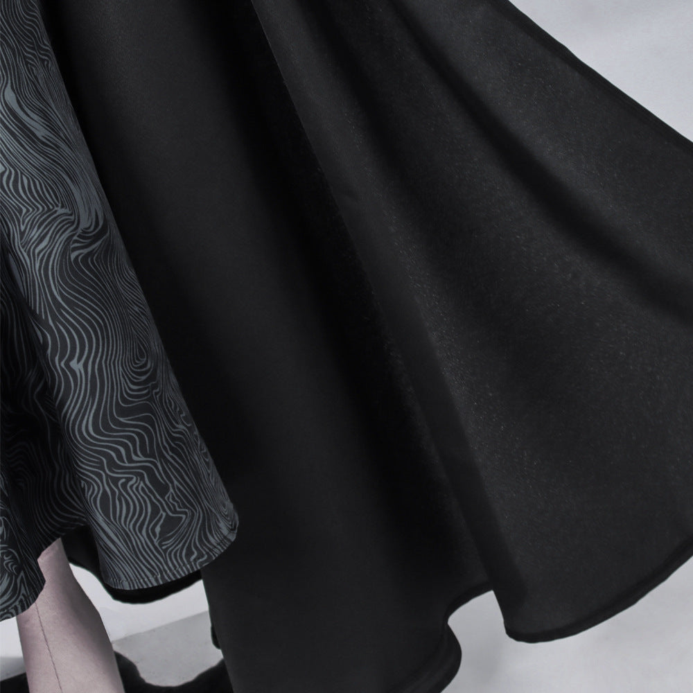 Women Evil Witch Costume Black Brocade Gown with Long Cape Witch Hat for Cosplay