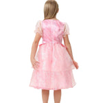 Girls Witch Dress Pink Princess Gown with Sheer Ruffled Sleeves Tiered Tulle Witch Costume