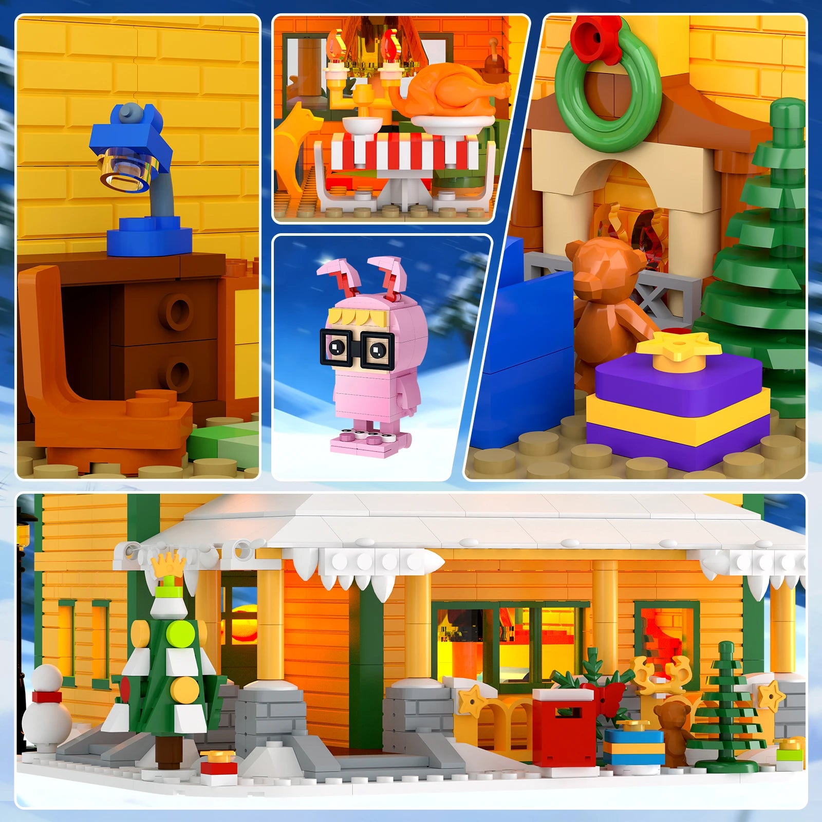 1146Pcs Christmas House Building Blocks with Figures House Building Set LED Light for Family Collection