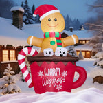 6FT Christmas Inflatable Gingerbread Man in Hot Cocoa Mug with LED Light Cute Christmas Decoration