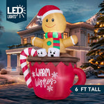 6FT Christmas Inflatable Gingerbread Man in Hot Cocoa Mug with LED Light Cute Christmas Decoration