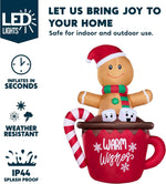 6FT Christmas Inflatable Gingerbread Man in Hot Cocoa Mug with LED Light Cute Christmas Decoration