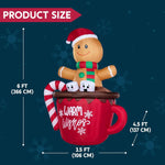 6FT Christmas Inflatable Gingerbread Man in Hot Cocoa Mug with LED Light Cute Christmas Decoration