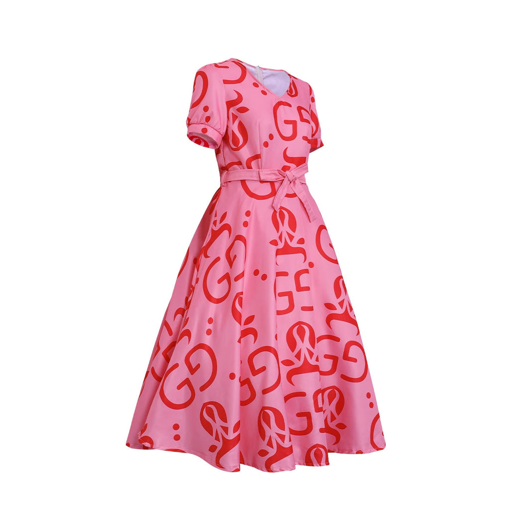 Mommy and Me Pink Dress Flared Party Outfit with Belt and Matching Headband