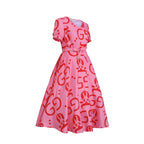 Mommy and Me Pink Dress Flared Party Outfit with Belt and Matching Headband